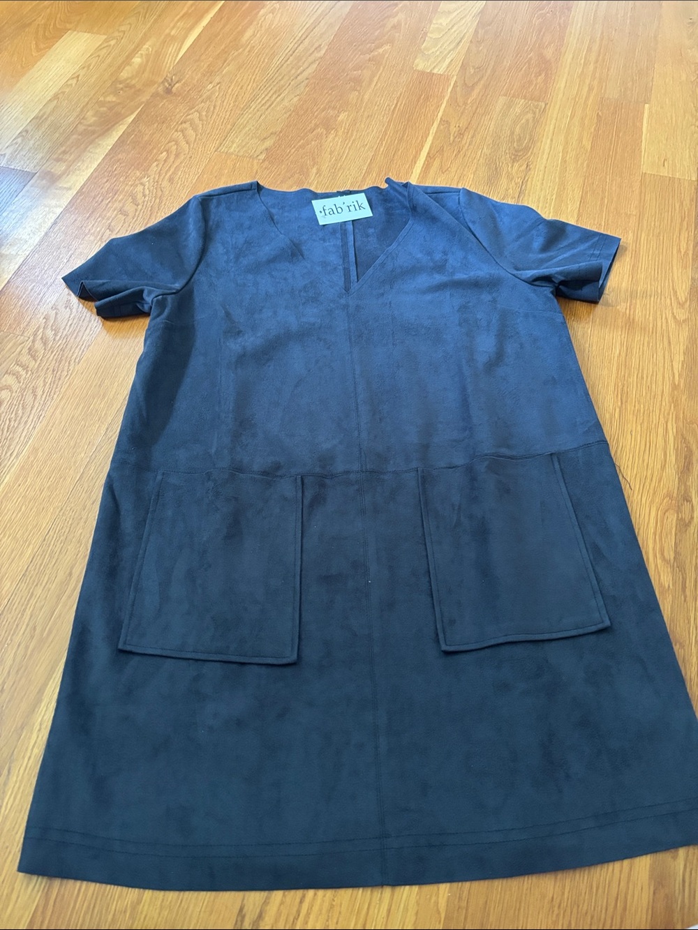 fab'rik Navy Faux-Suede Shift Dress with Front Patch Pockets
